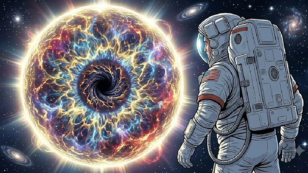 Ein Astronaut trifft im Weltall auf KI