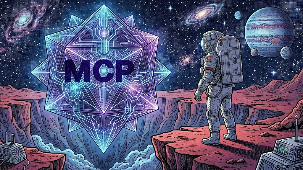 Ein Astronaut, der auf einem Planeten eine fiktive MCP-Energie erkundet